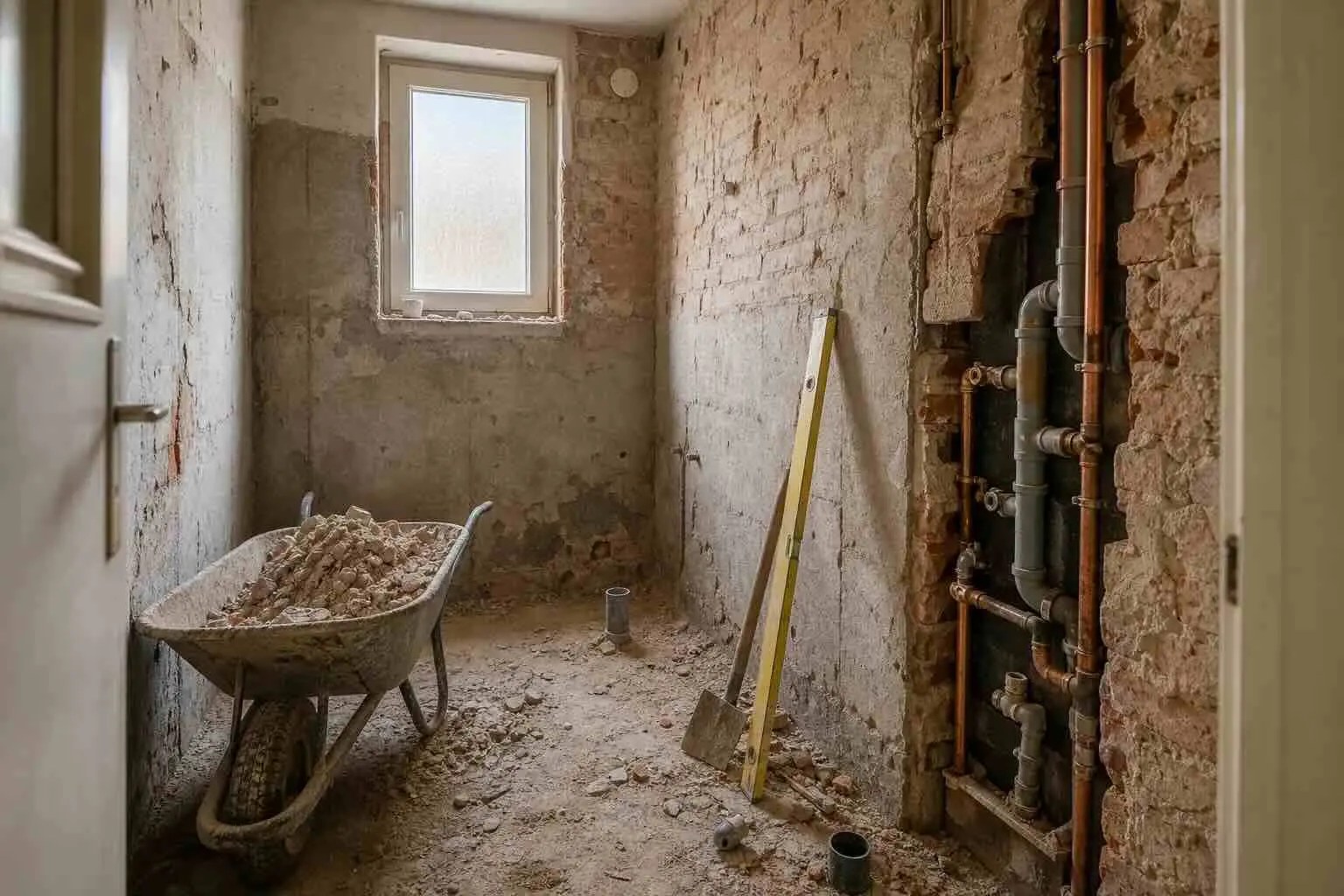 Badezimmer im Rohbau während der Sanierung