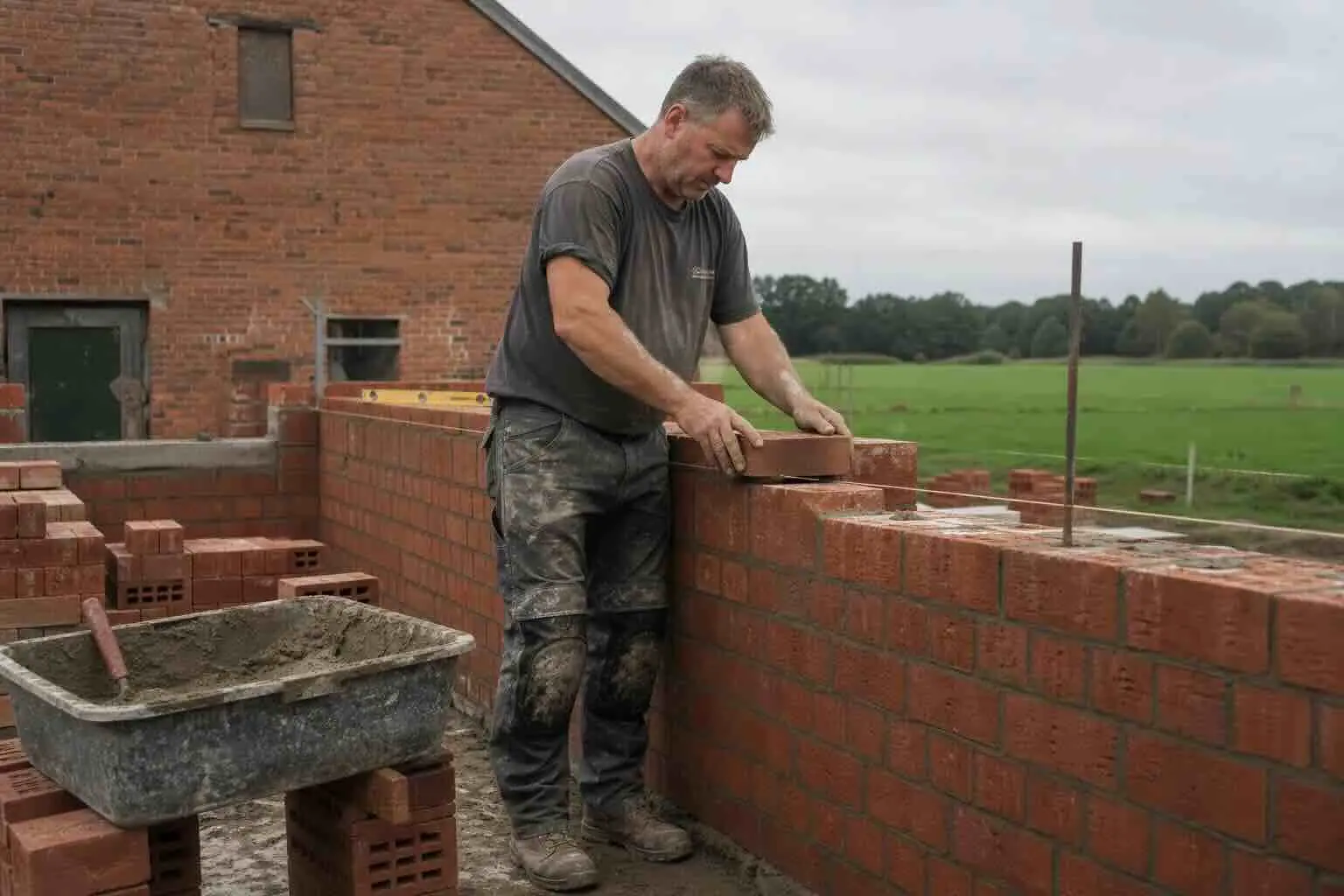 Handwerker bei Maurerarbeiten