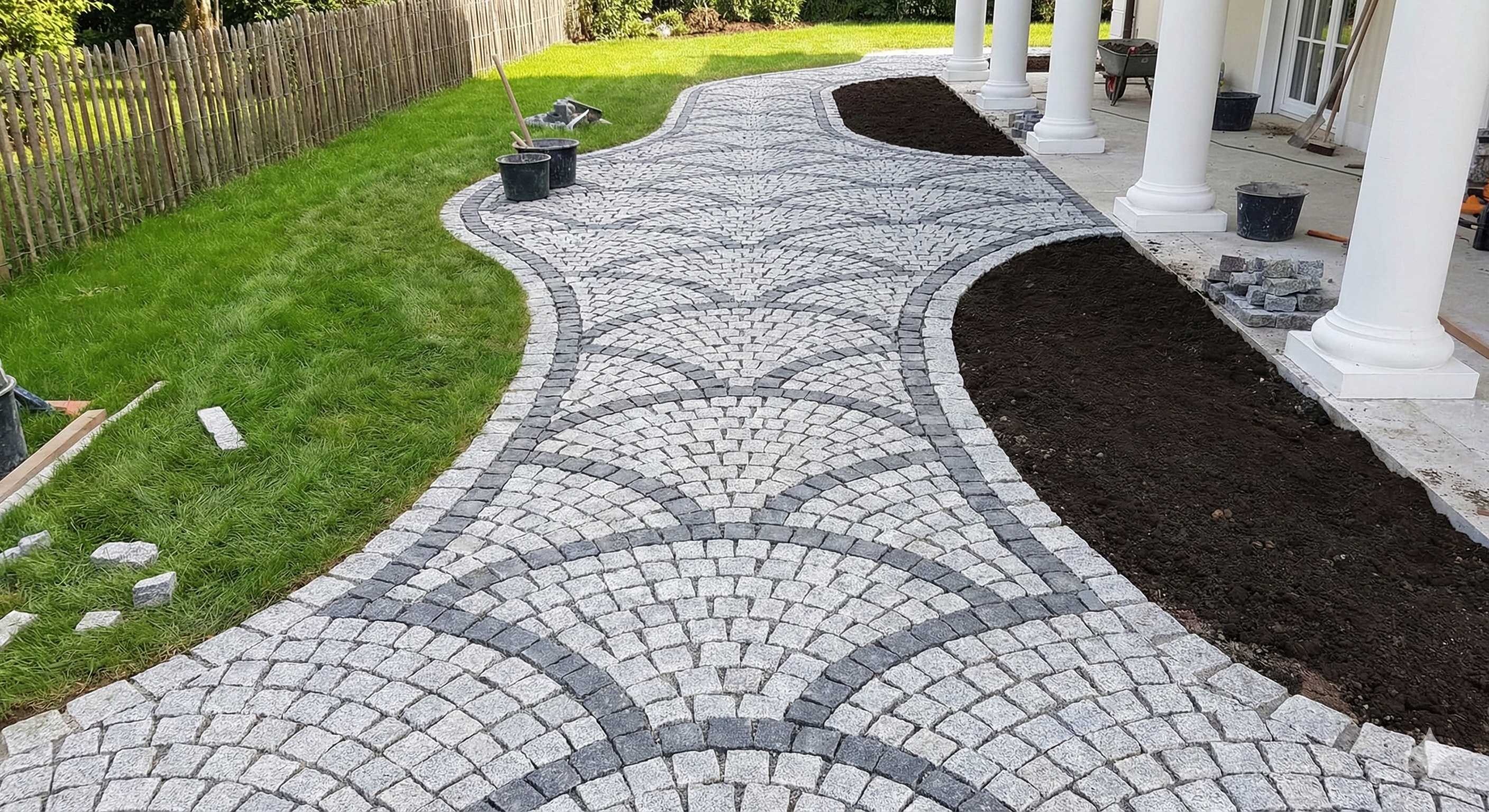 Ein gepflasterter Weg in einem Garten - Helmsbau